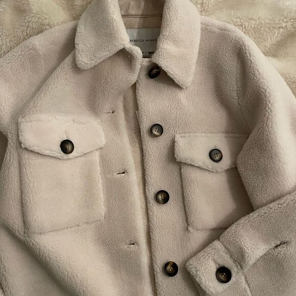 Rebecca Minkoff Harper Sherpa Teddy Wool Shacket Coat in Ecru | SZ XS - Picture 6 of 7
